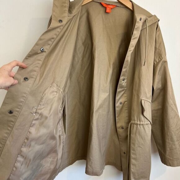 Joe Fresh Women’s Medium Tan Hooded Anorak Style Jacket Coat Snaps Cargo Oversiz - Picture 10 of 15